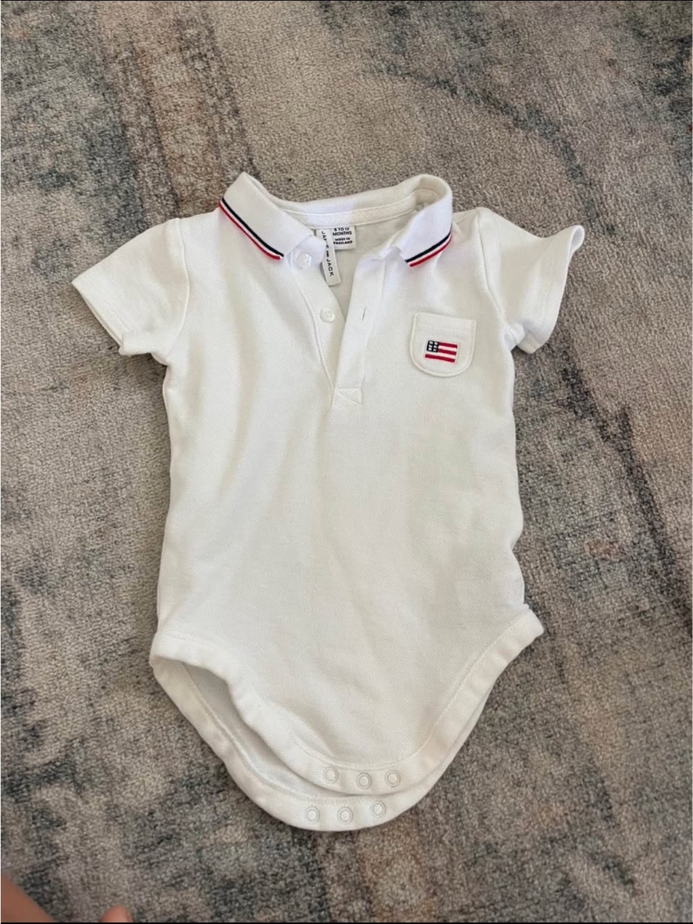 Janie and Jack White Polo One-Piece with Embroidered American Flag Pocket